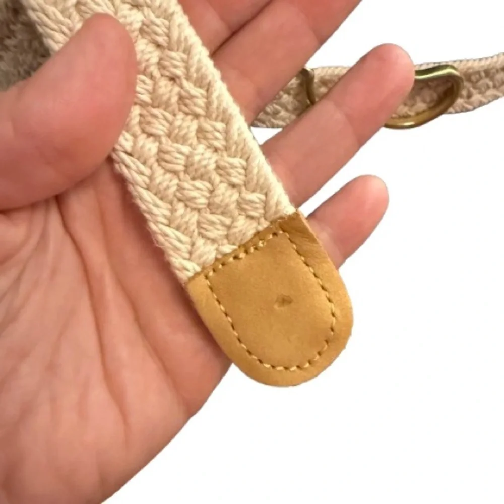 Braided Natural Rope Belt with Brass Hook Buckle - Size Large
